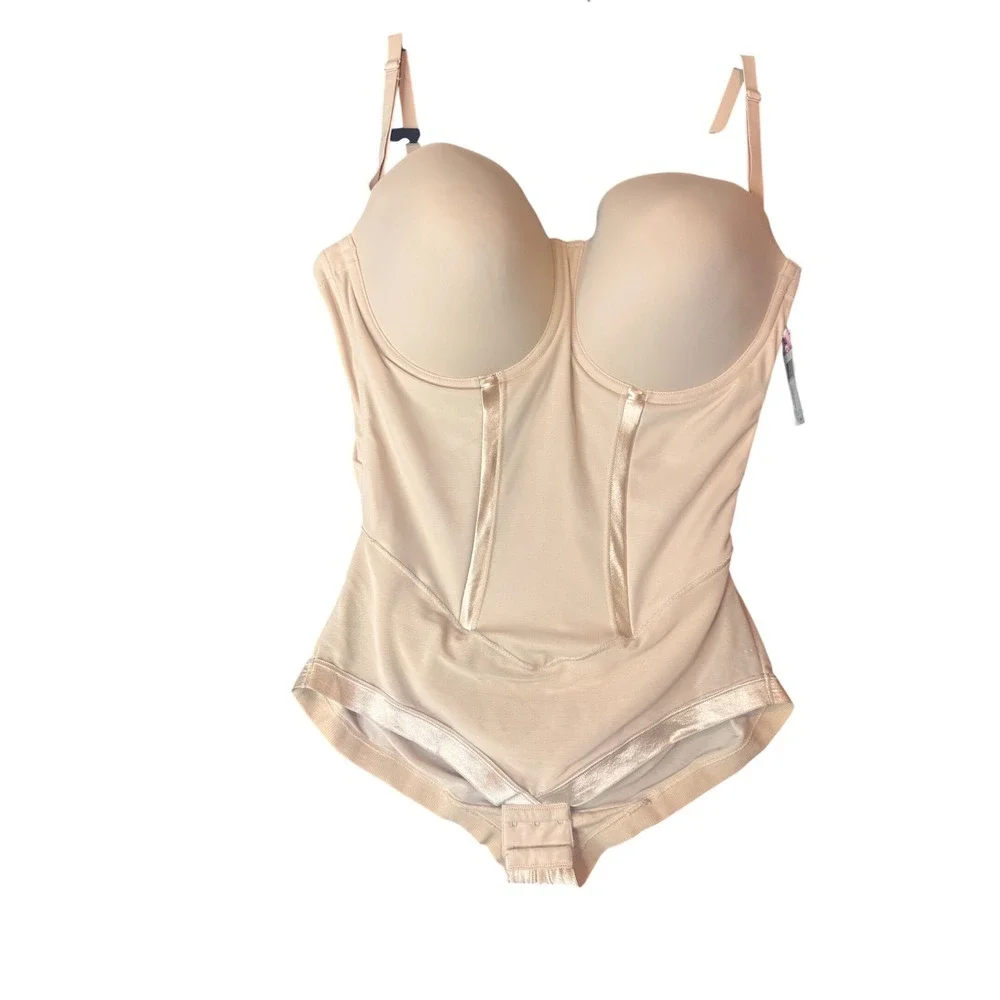Nude Underwire Shapewear Bodysuit with Satin Trim 40D FL1256